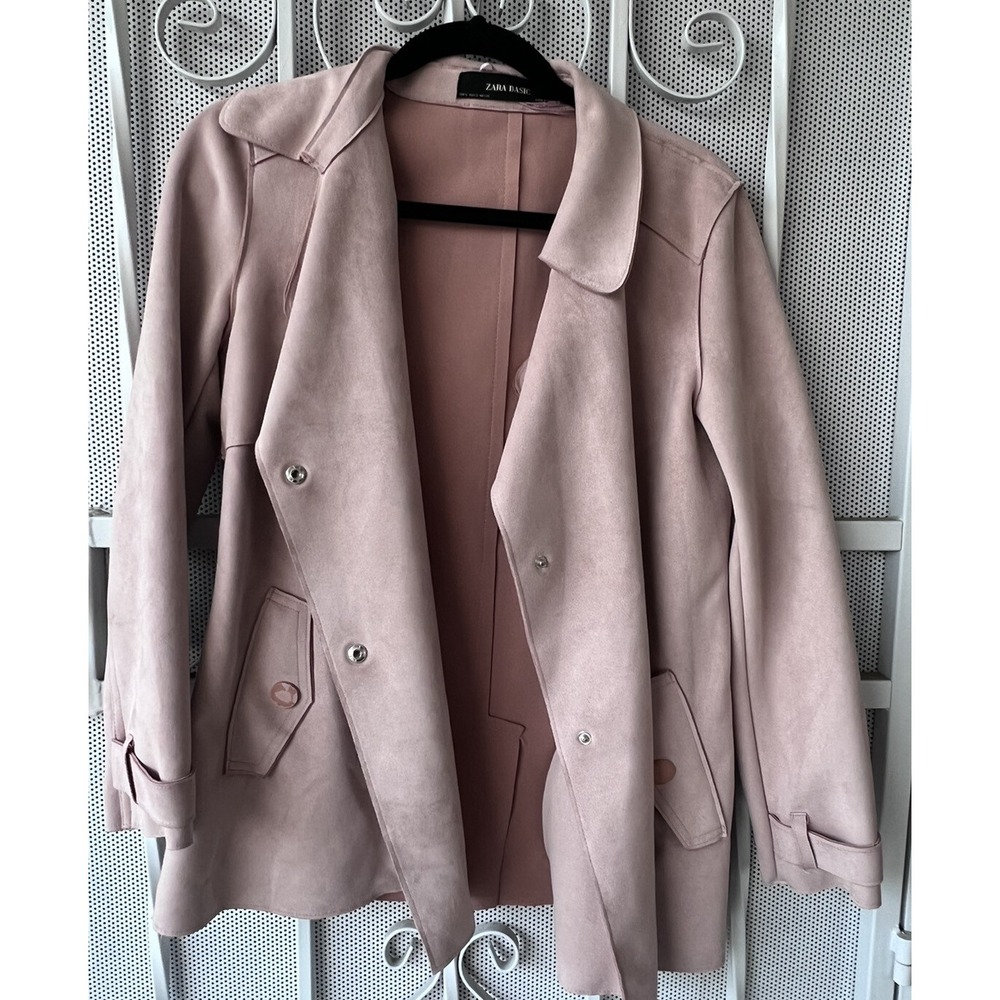 Zara Basic Women Light Pink Suede Blazer Long Sleeve S Button Close  Pocket